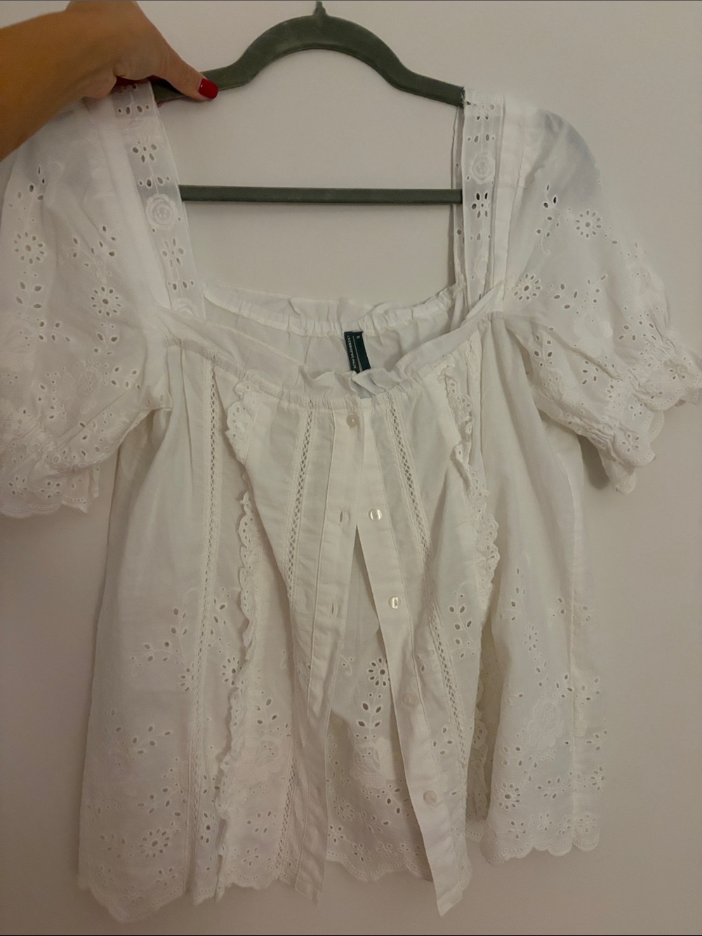 Anthropologie White Eyelet Lace Peasant Blouse